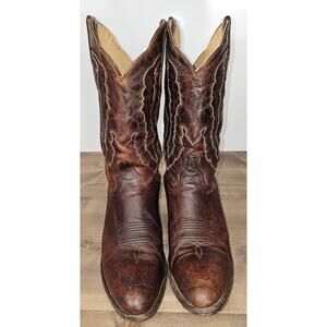 J B Dillon goat leather cowboy boots mens size 11.5D brown distressed western
